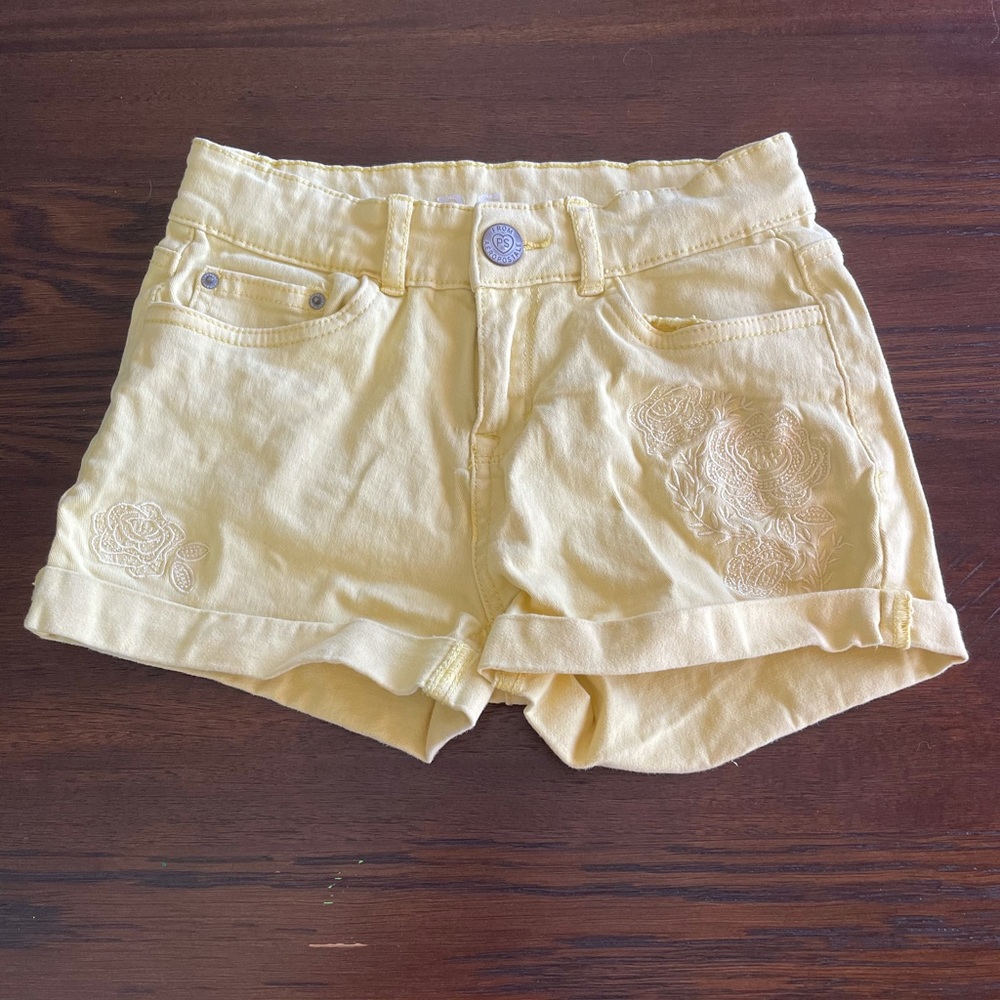 Girls Yellow Embroidered Flower Jean Shorts